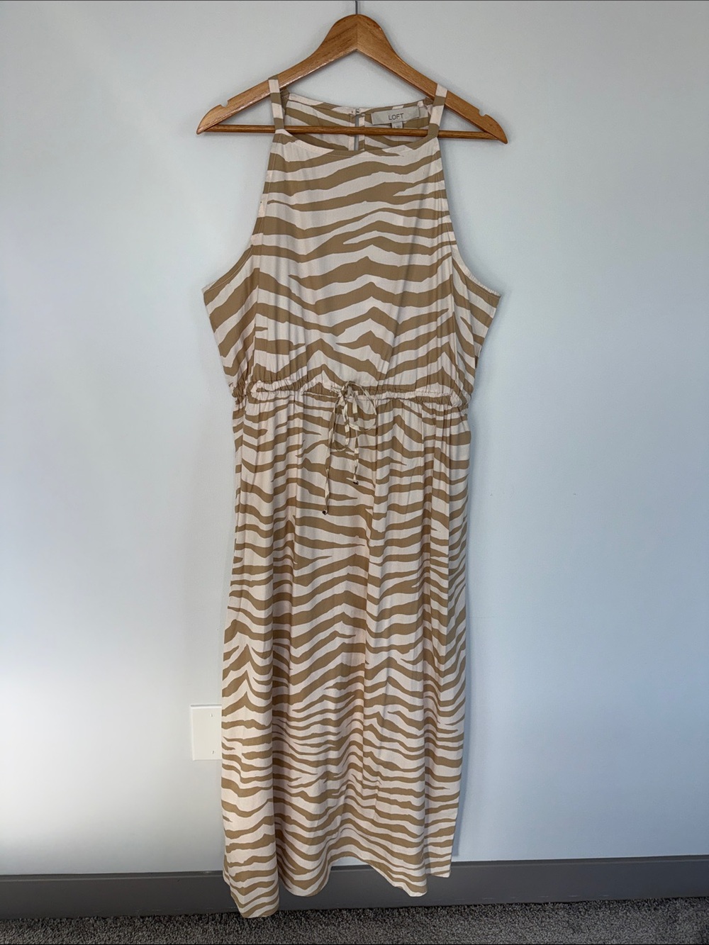 LOFT Tan and White Zebra Halter Midi Dress